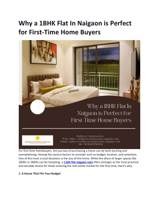 Why a 1BHK Flat In Naigaon is Perfect for First-Time Home Buyers