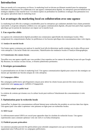 Les avantages du marketing local en collaboration avec une agence