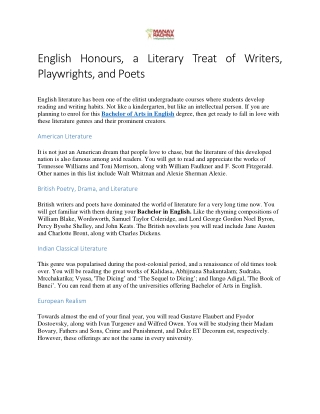 English Honours, a Literary Treat of Writers, Playwrights, and Poets