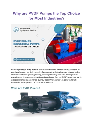 Why are PVDF Pumps the Top Choice for Most Industries?