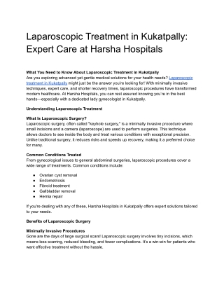 Laparoscopic Treatment in Kukatpally_ Expert Care at Harsha Hospitals