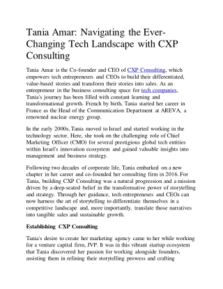 Tania Amar: Navigating the Ever-Changing Tech Landscape with CXP Consulting