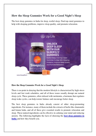 How the Sleep Gummies Work for a Good Night’s Sleep