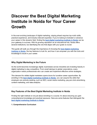 Discover the Best Digital Marketing Institute in Noida for Your Career Growth