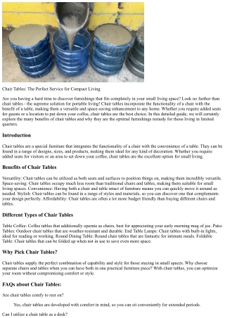 Chair Tables: The Perfect Service for Compact Living