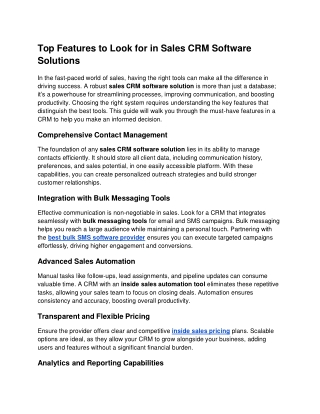 Top Features to Look for in Sales CRM Software Solutions