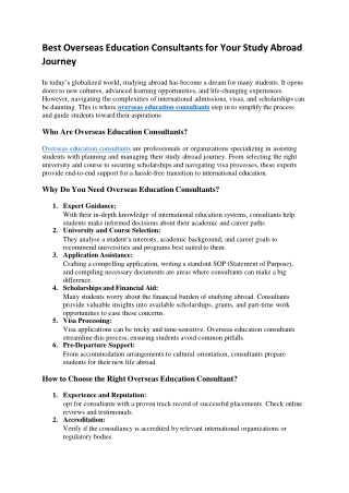 Best Overseas Education Consultants for Your Study Abroad Journey - PPT