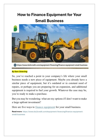 How to Finance Equipment for Your Small Business