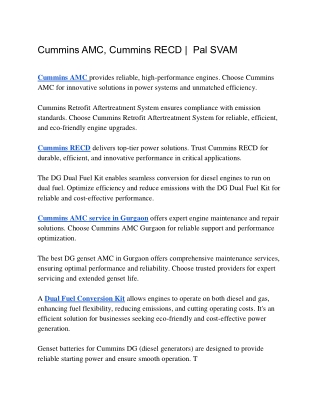 Cummins AMC, Cummins RECD |  Pal SVAM