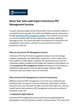 Boost Your Sales with Expert Ecommerce PPC Management Services