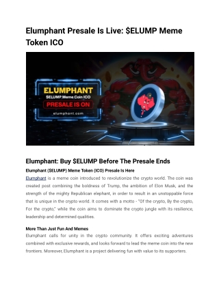 Elumphant Presale Is Live_ $ELUMP Meme Token ICO