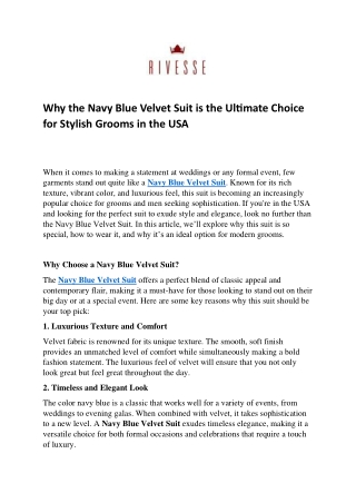Why the Navy Blue Velvet Suit is the Ultimate Choice for Stylish Grooms in the USA
