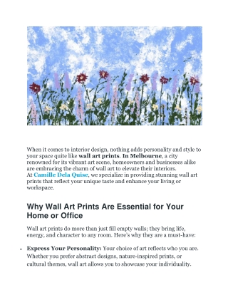 Wall Art Prints Melbourne - Camille De La Quise
