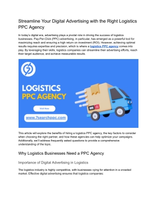 Streamline Your Digital Advertising with the Right Logistics PPC Agency