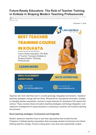 letindia.co.in-Future-Ready Educators The Role of Teacher Training in Kolkata in Shaping Modern Teaching Professiona