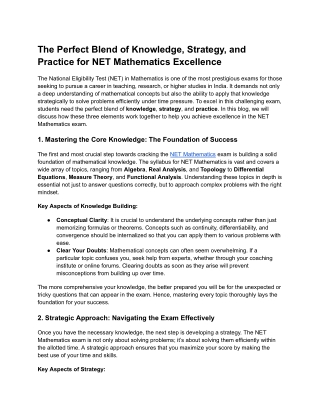 The Perfect Blend of Knowledge, Strategy, and Practice for NET Mathematics Excel