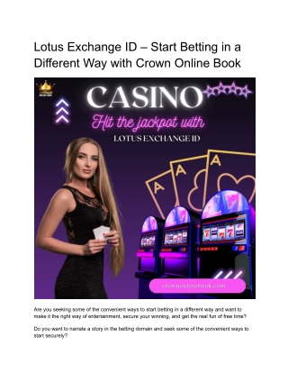Lotus Exchange ID – Start Betting in a Different Way with Crown Online Book