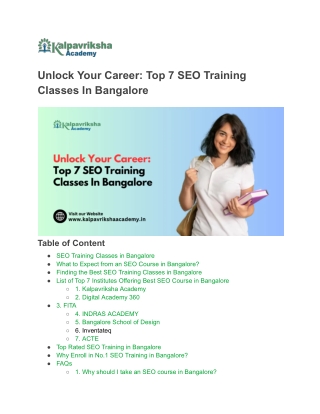 “Best SEO Training in Bangalore – Master SEO Skills for Career Growth”