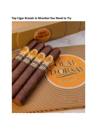 Top Cigar Brands in Mumbai You Need to Try