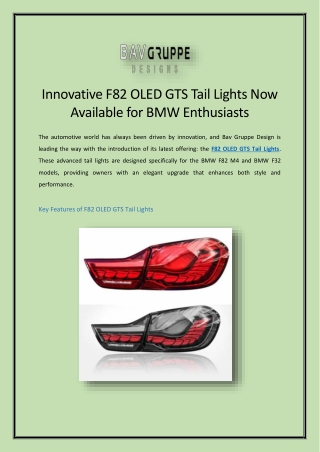 Innovative F82 OLED GTS Tail Lights Now Available for BMW Enthusiasts