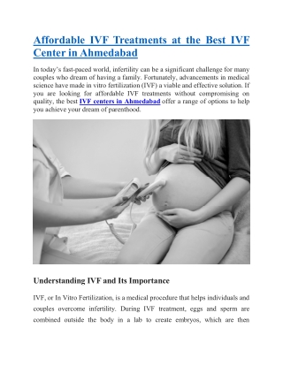 Affordable IVF Treatments at the Best IVF Center in Ahmedabad