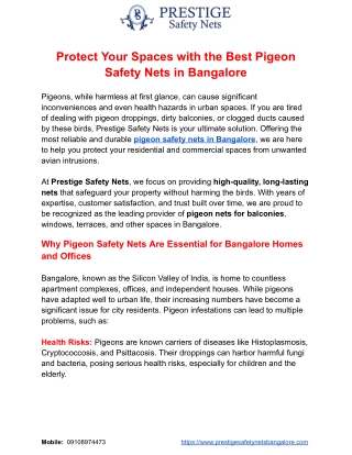 Pigeon Safety Nets Bangalore - Prestige Safety Nets