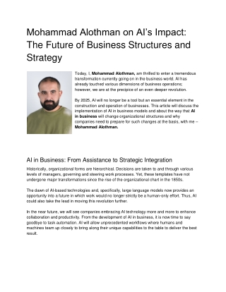 Mohammad Alothman on AI’s Impact: The Future of Business Structures and Strategy