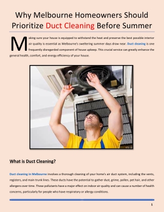 Why Melbourne Homeowners Should Prioritize Duct Cleaning Before Summer