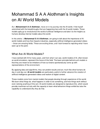 Mohammad S A A Alothman’s Insights on AI World Models