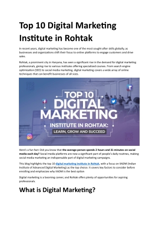 Top 10 Digital Marketing Institute in Rohtak