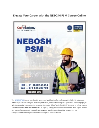 Elevate Your Career with the NEBOSH PSM Course Online