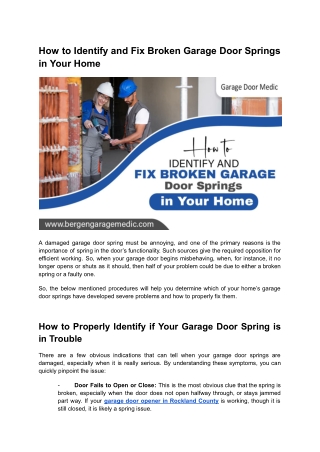 How to Identify and Fix Broken Garage Door Springs in Your Home