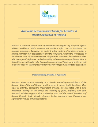 Ayurvedic Recommended Foods for Arthritis: A Holistic Approach to Healing