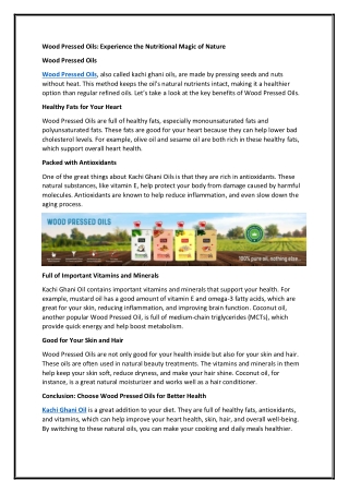 Wood Pressed Oils: Experience the Nutritional Magic of Nature