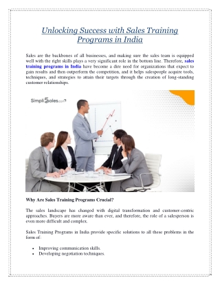 Unlocking Success with Sales Training Programs in India