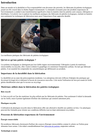 Les meilleures pratiques des fabricants de palettes écologiques