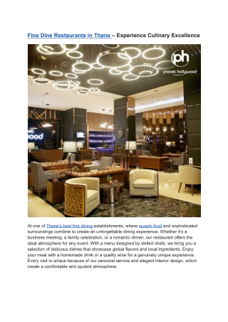 Fine Dine Restaurants in Thane – Experience Culinary Excellence