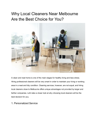 Why Local Cleaners Near Melbourne Are the Best Choice for You