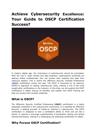 Achieve Cybersecurity Excellence: Your Guide to OSCP Certification Success?
