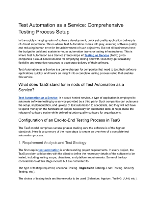 Test Automation as a Service Comprehensive Testing Process Setup