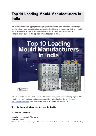 Top 10 Leading Mould Manufacturers in India