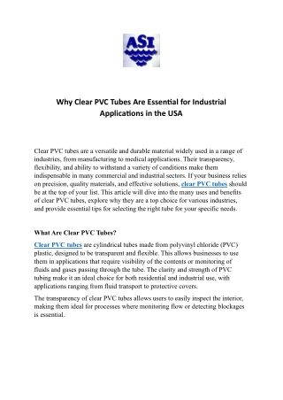 Why Clear PVC Tubes Are Essential for Industrial Applications in the USA
