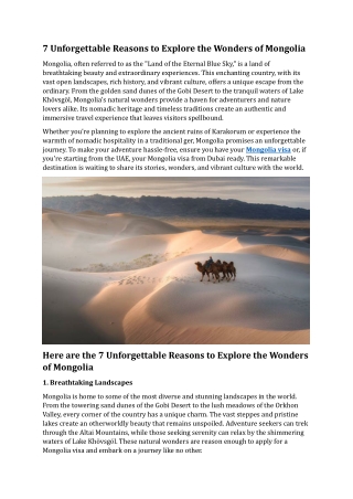 7 Unforgettable Reasons to Explore the Wonders of Mongolia