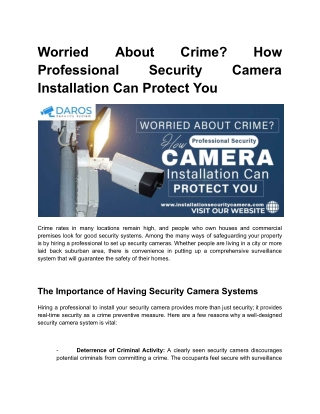 Worried About Crime How Professional Security Camera Installation Can Protect You