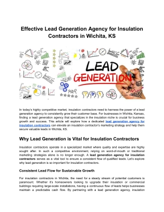 Effective Lead Generation Agency for Insulation Contractors in Wichita, KS
