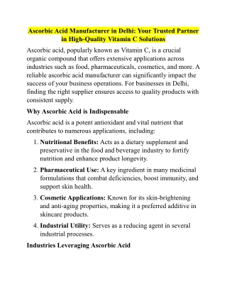 Ascorbic Acid Manufacturer in Delhi