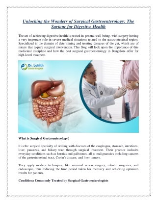 Unlocking the Wonders of Surgical Gastroenterology The Saviour for Digestive Health