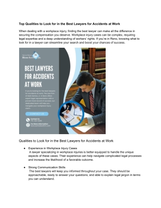 Top Qualities to Look for in the Best Lawyers for Accidents at Work