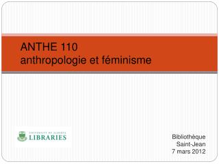 ANTHE 110 anthropologie et féminisme