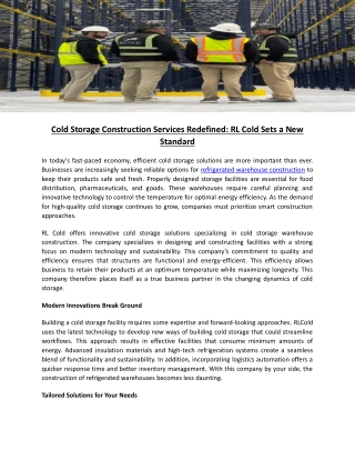 Cold Storage Construction Services Redefined RL Cold Sets a New Standard